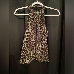 ENFOCUS STUDIO L stretch waist button neck cheetah top women’s lacey feel